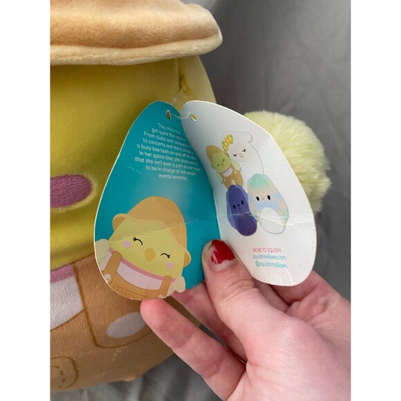 Squishmallows 13 1/2" Aimee Chick Overalls Gardener Kellytoy Easter Spring Hat - Picture 3 of 9